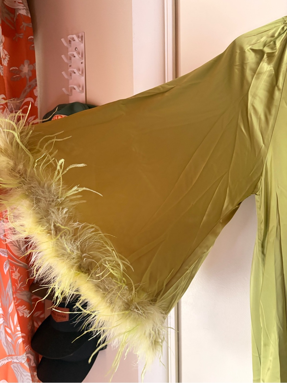 Layla Feather-Trim Olive Green Maxi Kaftan Dress - Picture 4 of 4
